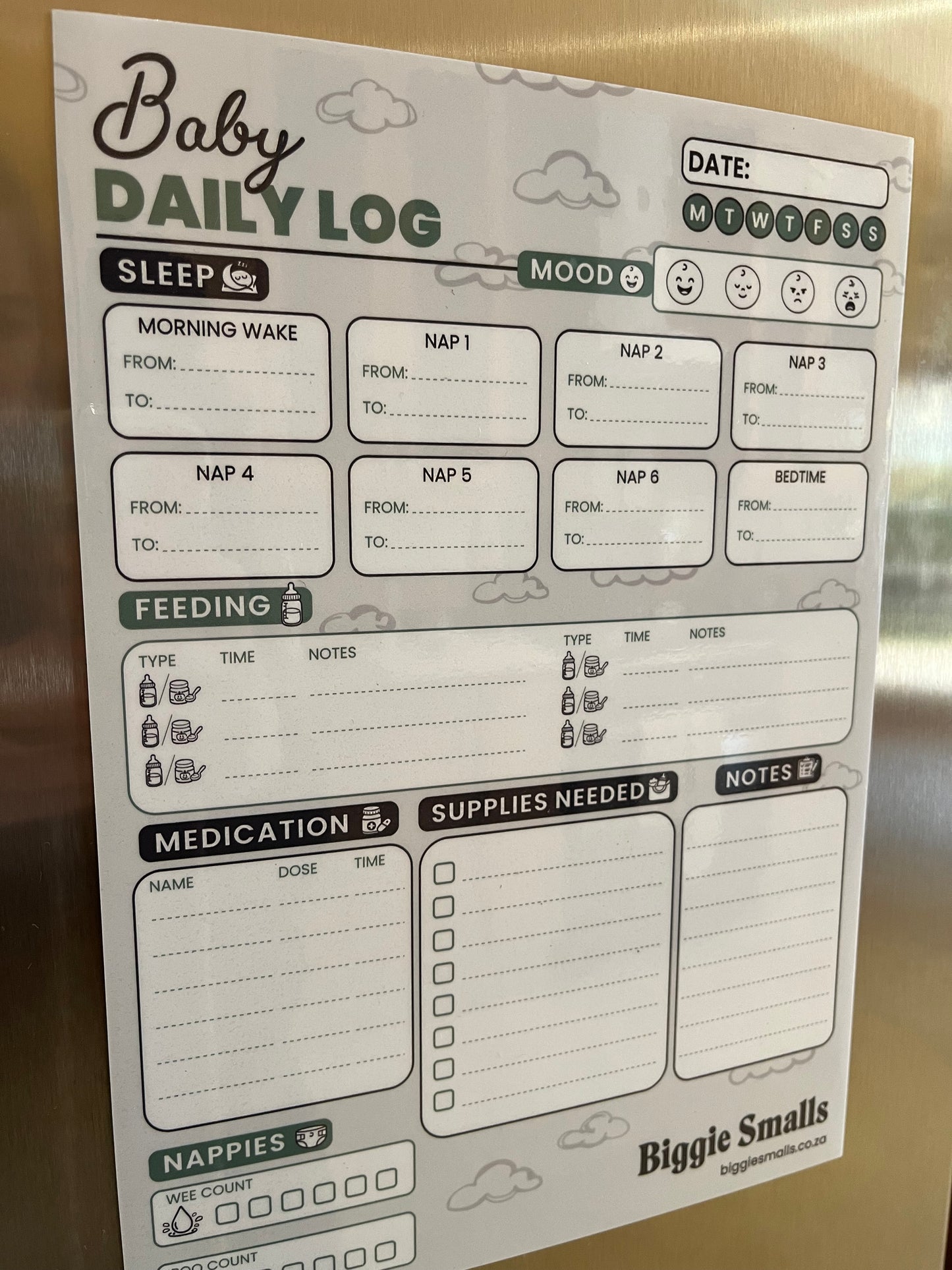 Baby Daily Log Magnetic Whiteboard